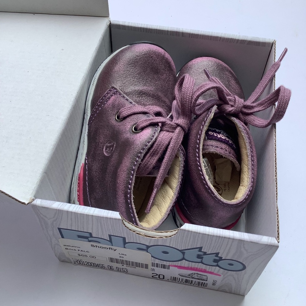 Falcotto baby first shoe. Distressed leather lilac leather lace up.NWT - Picture 6 of 6